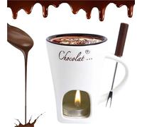 Meltie Cup, Chocolate Fondue Mug with Forks, Mini Simmer Melting Ceramic Cup Set for Chocolate Cheese & Desserts, for Camping/Date/Movie Night/Birthday/Wedding Gifts(White)