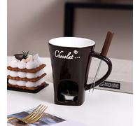 Meltie Cup, Chocolate Fondue Mugs with Forks, Chocolate Melting Mug, Mini Fondue Set, Fondue Mug Set, Tealight Candle Mini Simmer Mug for Cheese, Caramel, Tapas(Black)