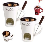 Meltie Cup, Chocolate Fondue Mugs with Forks, Chocolate Melting Mug, Mini Fondue Set, Fondue Mug Set, Tealight Candle Mini Simmer Mug for Cheese, Caramel, Tapas(White*2)