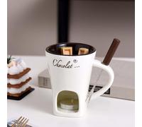 Meltie Cup, Chocolate Fondue Mugs with Forks, Chocolate Melting Mug, Mini Fondue Set, Fondue Mug Set, Tealight Candle Mini Simmer Mug for Cheese, Caramel, Tapas(White)