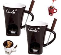 Meltie Cup, Chocolate Fondue Mugs with Forks, Chocolate Melting Mug, Mini Fondue Set, Fondue Mug Set, Tealight Candle Mini Simmer Mug for Cheese, Caramel, Tapas(Black*2)