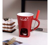 Meltie Cup, Chocolate Fondue Mugs with Forks, Chocolate Melting Mug, Mini Fondue Set, Fondue Mug Set, Tealight Candle Mini Simmer Mug for Cheese, Caramel, Tapas(Red)