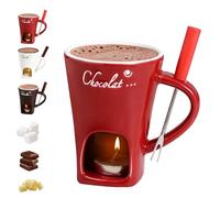 Meltie Cup, Chocolate Fondue Mugs with Forks,Tealight Candle Mini Simmer Mug, Ceramic Butter Warmers Pot Set, Personal Mini Fondue Set for Desserts, Snacks & Party Sharing