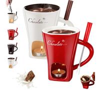 Meltie Cup Handcrafted Fondue Cup with Fork,Chocolate Melting Cups Sweet Ceramic Fondue Mug,Seafood Butter Dip N Taste Cups for Sweets Lover,Gifts for Wedding Birthday(White+red)