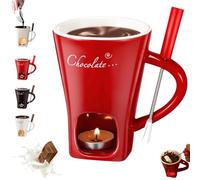 Meltie Cup Handcrafted Fondue Cup with Fork,Chocolate Melting Cups Sweet Ceramic Fondue Mug,Seafood Butter Dip N Taste Cups for Sweets Lover,Gifts for Wedding Birthday(Red)