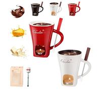 Meltie Cup, Portable Handmade Chocolates Melting Mug Set, Mini Chocolate Fondue Mug with Fork, Ceramic Melting Cups Heated with A Tealight, for Birthday, Date Night, Wedding, Party (2PCS-A)