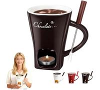 Meltiecup, Meltie Cup, Ceramic Chocolate Fondue Cup with Fork, Easily Melt Chocolate, Butter, Microwaveable, Easy to Clean Dessert Mug, Christmas,Sweet Present for Birthday Wedding Party (Brown, 1PC)