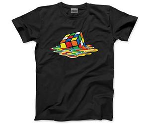 Melting 80's Puzzle Cube Art Men's T-Shirt Fun Retro Tee - L Black