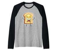 Melting Butter Toast Funny Breakfast Panic Cartoon Raglan Baseball Tee
