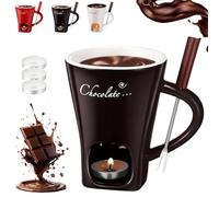 Melting Chocolate Cup, Chocolate Fondue Mug with Fork and Candle,Portable Ceramic Melting Cups for Desserts,Ideal Gifts for Birthday Date Night Wedding Party (Coffee)