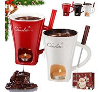 Melting Chocolate Mug, Chocolate Fondue Mug with Forks and Candle, Ceramic Cheese Melting Cup, Fondue Heated with a Tealight, Warmer Mug for Candy Snack Caramel Party (2PC-B)