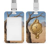 Melting Clock ID Badge Holder with Lanyard Vertical Badge Reel Clip Durable Clear Window Name Tag ABS Plastic Push-Pull Design ID Card Holder for Office, Nurses, Employees