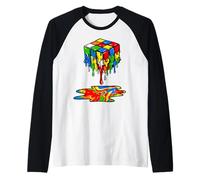 Melting Cube Speed Cubing Drip Ice Cream Dripping Puzzle Raglan Baseball Tee
