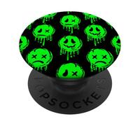 Melting Happy Face Smile Trippy Sad Face Graffiti Green PopSockets Adhesive PopGrip
