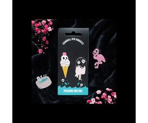 Melting Ice Cream Skull Enamel Pin Badge Set