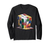 Melting Puzzle Cube Retro Speed Cubing 80's Funny Graphic Long Sleeve T-Shirt