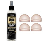 Melting Spray Wig Set with Invisible HD Wig Caps - Extreme Hold Ebin Lace Melting Glue & Invisible Lace Tint for Seamless Wig Fit