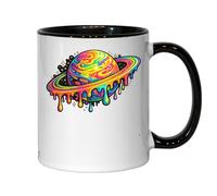 Melting Vivid Rainbow Planet Illustration Ceramic Tea Coffee Mug Black