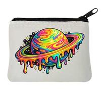 Melting Vivid Rainbow Planet Illustration Neoprene Coin Purse Pouch 10x11cm White