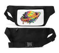 Melting Vivid Rainbow Planet Illustration Unisex Waist Bag Black