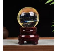 Melting Yellow Crystal Ball for Wealth and Protect, Quartz Sphere with Stand, Figurine for Home Office FengShui Decoration,20cm