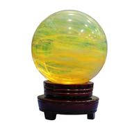 Melting Yellow Quartz Stone Sphere Ball with Stand Gemstone Sculpture Figurine for fengshui Divination Home Decoration Photography Crystal,4.7"(12cm)