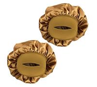 MELTU 2 Pack Hair Bonnet for Sleeping, Satin Bonnet with Wide Elastic Band, Silk Hair Wrap for Sleeping, Soft Sleep Cap (Gold 2 Pcs)