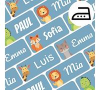 melu kids® Iron on Name Labels for Clothes (60 Pieces) - Personalised Kids Name Tags for Clothing and School Uniform - Washable to 60° (Blue)