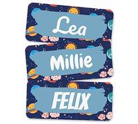 melu kids® Name Labels for Clothes & Items (60 Pieces) Personalised and Washable Kids Name Stickers, Stick on Tags (Space)