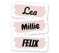 melu kids® Name Labels for Clothes & Items (60 Pieces) Personalised and Washable Kids Name Stickers, Stick on Tags (Hearts)