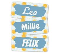 melu kids® Name Labels for Clothes & Items (60 Pieces) Personalised and Washable Kids Name Stickers, Stick on Tags (Sun)