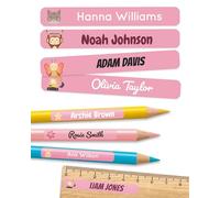 melu kids® Personalised Name Stickers for School & Kindergarten (150 Pieces) - Stick on Name Labels for Pencils and Other School Supplies - Washable in Dishwasher (Pink)