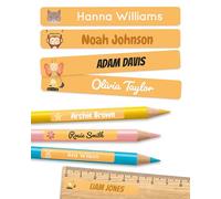 melu kids® Personalised Name Stickers for School & Kindergarten (150 Pieces) - Stick on Name Labels for Pencils and Other School Supplies - Washable in Dishwasher (Orange)