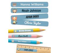 melu kids® Personalised Name Stickers for School & Kindergarten (150 Pieces) - Stick on Name Labels for Pencils and Other School Supplies - Washable in Dishwasher (Blue)