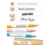 melu kids® Personalised Name Stickers for School & Kindergarten (150 Pieces) - Stick on Name Labels for Pencils and Other School Supplies - Washable in Dishwasher (White)