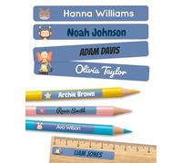 melu kids® Personalised Name Stickers for School & Kindergarten (150 Pieces) - Stick on Name Labels for Pencils and Other School Supplies - Washable in Dishwasher (Dark Blue)