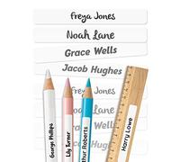 melu kids® Personalised Name Stickers for School & Kindergarten (150 Pieces, unicoloured) - Stick on Name Labels for Pencils and Other School Supplies - Washable in Dishwasher - White