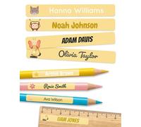 melu kids® Personalised Name Stickers for School & Kindergarten (225 Pieces) - Stick on Name Labels for Pencils and Other School Supplies - Washable in Dishwasher (Yellow)