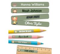 melu kids® Personalised Name Stickers for School & Kindergarten (225 Pieces) - Stick on Name Labels for Pencils and Other School Supplies - Washable in Dishwasher (Green)