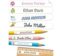melu kids® Personalised Name Stickers for School & Kindergarten (225 Pieces) - Stick on Name Labels for Pencils and Other School Supplies - Washable in Dishwasher (White)
