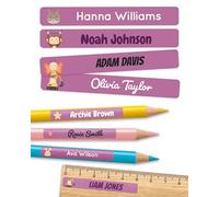 melu kids® Personalised Name Stickers for School & Kindergarten (75 Pieces) - Stick on Name Labels for Pencils and Other School Supplies - Washable in Dishwasher (Purple)