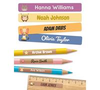 melu kids® Personalised Name Stickers for School & Kindergarten (75 Pieces) - Stick on Name Labels for Pencils and Other School Supplies - Washable in Dishwasher (Colour Mix)