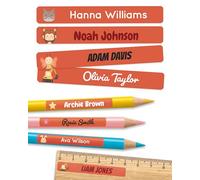 melu kids® Personalised Name Stickers for School & Kindergarten (75 Pieces) - Stick on Name Labels for Pencils and Other School Supplies - Washable in Dishwasher (Red)