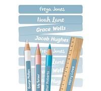 melu kids® Personalised Name Stickers for School & Kindergarten (75 Pieces, unicoloured) - Stick on Name Labels for Pencils and Other School Supplies - Washable in Dishwasher - Blue