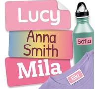 melu kids® Stick on Name Labels for Clothes & Items (120), Washable and Personalised Clothing Kids Name Stickers, Tags for School, No-Iron Labels - Pink