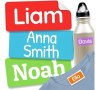 melu kids® Stick on Name Labels for Clothes & Items (120), Washable and Personalised Clothing Kids Name Stickers, Tags for School, No-Iron Labels - Multicolor
