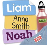 melu kids® Stick on Name Labels for Clothes & Items (60), Washable and Personalised Clothing Kids Name Stickers, Tags for School, No-Iron Labels - Rainbow