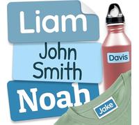 melu kids® Stick on Name Labels for Clothes & Items (60), Washable and Personalised Clothing Kids Name Stickers, Tags for School, No-Iron Labels - Blue