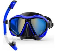 MELUMILU Snorkel Gear for Adults, Blue Galvanized Dry Snorkel Set 180° Panoramic Wide View Anti-Fog Professional Snorkeling Gear for Swimming Diving