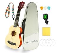 MelWinForee Soprano Ukulele 21 - Beginner Kit for Kids, Complete with Gig Bag, Strap, Tuner, Strings, Picks, Cloth - Ideal for Concerts, Left-Handed Friendly - Perfect Beginner Ukulele